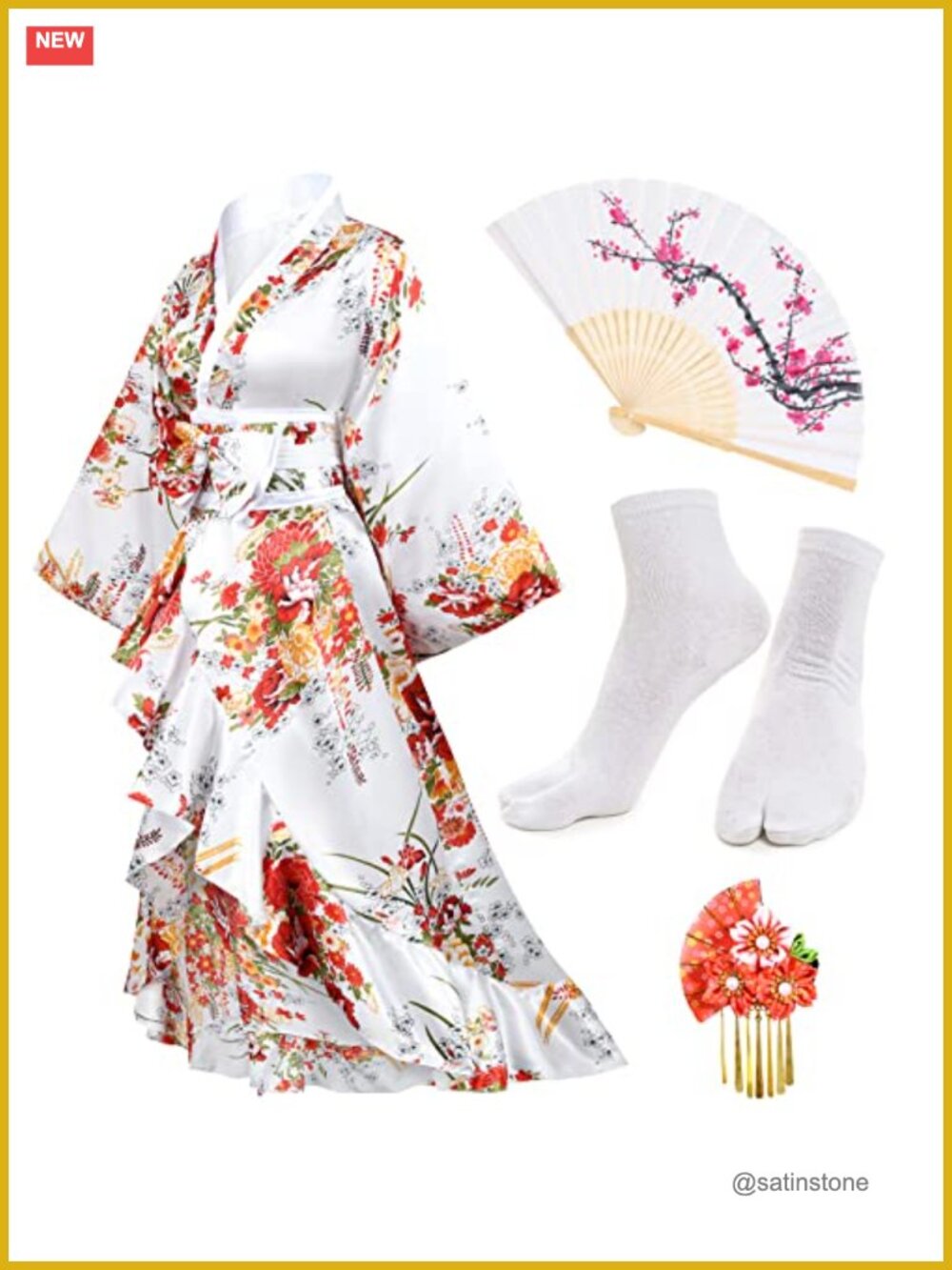 Satin Kimono Robe Set Cosplay Geisha Yukata Costume
